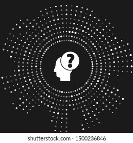 White Human head with question mark icon isolated on grey background. Abstract circle random dots. Vector Illustration