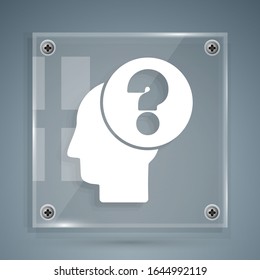 White Human head with question mark icon isolated on grey background. Square glass panels. Vector Illustration