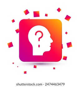 White Human head with question mark icon isolated on white background. Square color button. Vector