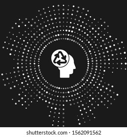 White Human head with recycle icon isolated on grey background. Recycling thinking. Ecology friendly. Abstract circle random dots. Vector Illustration