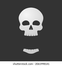 white human skull with separated jaws, logo of a laughing ghost