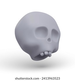 White human skull with teeth. 3D illustration for Halloween. Isolated vector skeleton part. Zombie theme. Images for themed games, seasonal events, holiday design