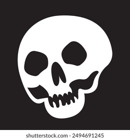 White human skull vector illustration isolated on black background, scary skull bones skeleton clip art image