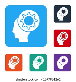 White Human and virus icon isolated on white background. Corona virus 2019-nCoV. Bacteria and germs, cell cancer, microbe, fungi. Set icons in color square buttons. Vector Illustration