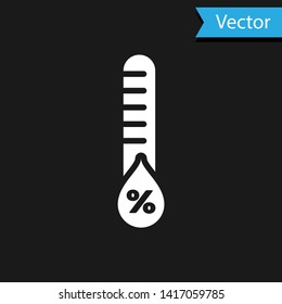 White Humidity icon isolated on black background. Weather and meteorology, thermometer symbol. Vector Illustration