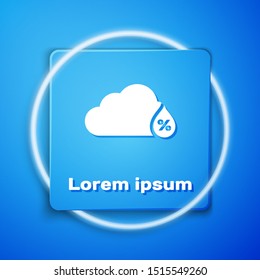 White Humidity icon isolated on blue background. Weather and meteorology, cloud, thermometer symbol. Blue square button. Vector Illustration