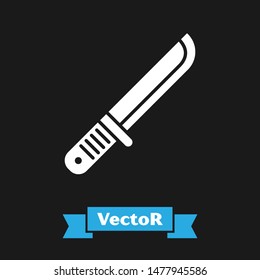 White Hunter knife icon isolated on black background. Army knife.  Vector Illustration