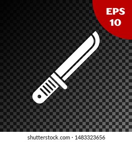 White Hunter knife icon isolated on transparent dark background. Army knife.  Vector Illustration