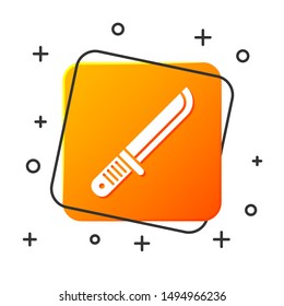 White Hunter knife icon isolated on white background. Army knife. Orange square button. Vector Illustration
