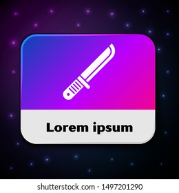White Hunter knife icon isolated on black background. Army knife. Rectangle color button. Vector Illustration