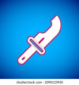 Icono de cuchillo de Cazador blanco aislado en fondo azul. Cuchillo del ejército.  Vector