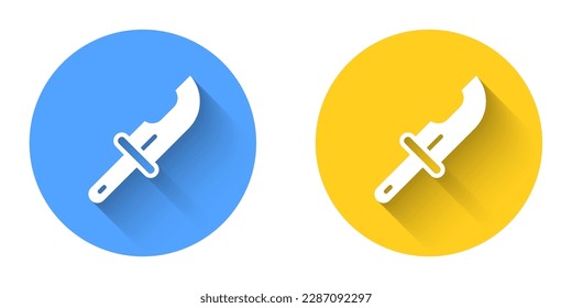 White Hunter knife icon isolated with long shadow background. Army knife. Circle button. Vector