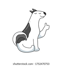 White Husky Dog showing thumbs up like, pleased. doodle vector illustration