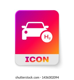 White Hydrogen car icon isolated on white background. H2 station sign. Hydrogen fuel cell car eco environment friendly zero emission. Rectangle color button. Vector Illustration