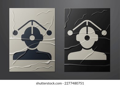 White Hypnosis icon isolated on crumpled paper background. Paper art style. Vector