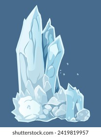 White ice block of colorful set. This stunning illustration feature an expertly crafted ice block and icicles, elegantly designed in a cartoon style against a backdrop. Vector illustration.