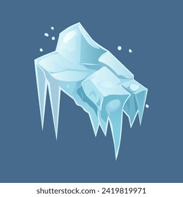 Weißer Eisblock mit buntem Set. Diese fesselnde Illustration zeichnet sich durch ein fantasievolles Cartoon-Design eines Eisblocks und von Bildern auf einem mysteriösen Hintergrund aus. Vektorgrafik.