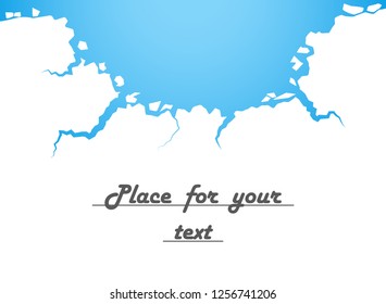 White ice, cracks, blue water. The Destruction, The Abyss. Vector illustration with space for your text.