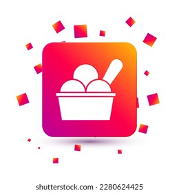White Ice cream in the bowl icon isolated on white background. Sweet symbol. Square color button. Vector