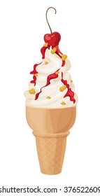 white ice cream with a cherry on a white background