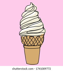 White ice cream cone isolated vector graphics line art sketch 
