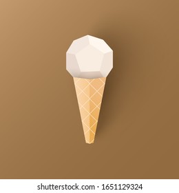white ice cream cone on Brown background. paper cut and craft style. vector, illustration.
 
