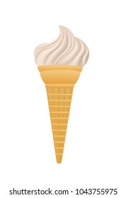 White ice cream in cone, vector