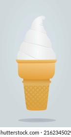 White ice cream in cone, vector