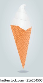 White ice cream in cone, vector