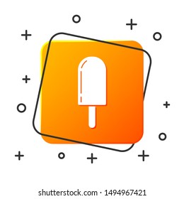 White Ice cream icon isolated on white background. Sweet symbol. Orange square button. Vector Illustration
