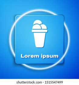 White Ice cream icon isolated on blue background. Sweet symbol. Blue square button. Vector Illustration