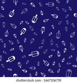 White Ice cream icon isolated seamless pattern on blue background. Sweet symbol.  Vector Illustration