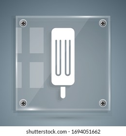 White Ice cream icon isolated on grey background. Sweet symbol. Square glass panels. Vector Illustration