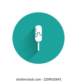 White Ice cream icon isolated with long shadow. Sweet symbol. Green circle button. Vector