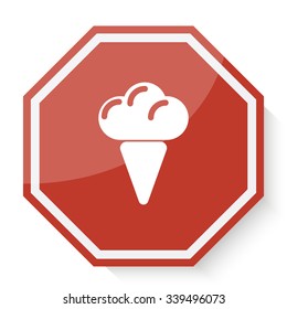 White Ice Cream icon on red stop sign web app