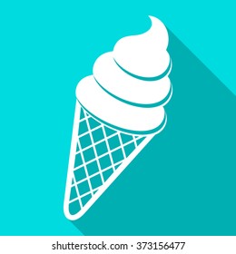 White ice cream on turquoise background flat design