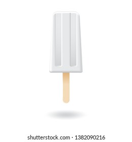 White ice cream stick or popsicle mockup template. Isolated on white background with shadow. Ready to use for your business. Vector illustration.
