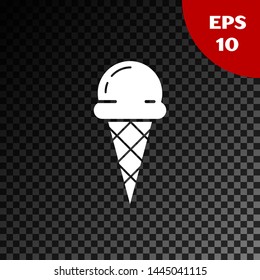 White Ice cream in waffle cone icon isolated on transparent dark background. Sweet symbol.  Vector Illustration