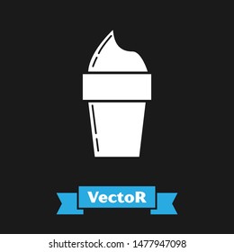 White Ice cream in waffle cone icon isolated on black background. Sweet symbol.  Vector Illustration