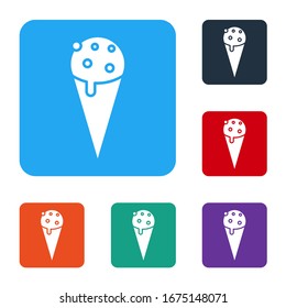 White Ice cream in waffle cone icon isolated on white background. Sweet symbol. Set icons in color square buttons. Vector Illustration