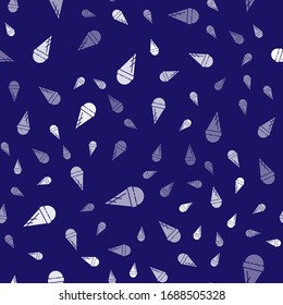 White Ice cream in waffle cone icon isolated seamless pattern on blue background. Sweet symbol.  Vector Illustration