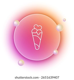 White Ice cream in waffle cone icon isolated on white background. Sweet symbol. Orange and pink gradient circle background. Vector
