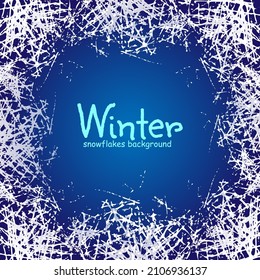 White ice crystals texture on freeze winter window. Vector design frame with frosted patterns. Winter holiday background