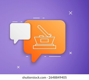 White Ice hockey cup champion icon isolated on purple background. Hockey trophy. Orange speech bubble symbol. Vector