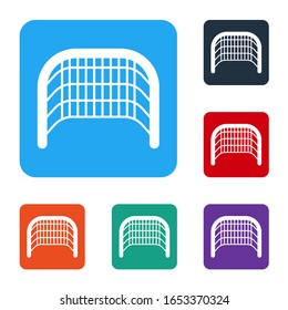 White Ice hockey goal with net for goalkeeper icon isolated on white background. Set icons in color square buttons. Vector Illustration