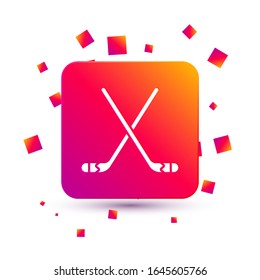 White Ice hockey sticks icon isolated on white background. Square color button. Vector Illustration