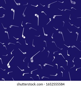 White Ice hockey sticks icon isolated seamless pattern on blue background.  Vector Illustration