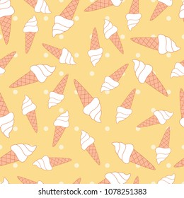 White ice icream cone in yellow polka dots. A playful, modern, and flexible pattern for brand who has cute and fun style. Repeated pattern. Happy, bright, and magical mood.