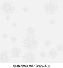 Papel de fondo blanco de lujo en el cielo frío e inocente. La caótica composición de Año Nuevo misteriosa de las Estrellas. Patrón monocromo de impresión gris de copos de nieve escarcha. Foto De Diseño De Mandala En Invierno De Navidad.