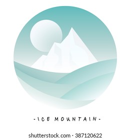 The white ice mountain inside the green-blue wavy sea drawing with the circular frame style.(ESP10 Art logo)